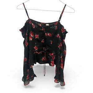 Divided Black and Red Rose Blouse